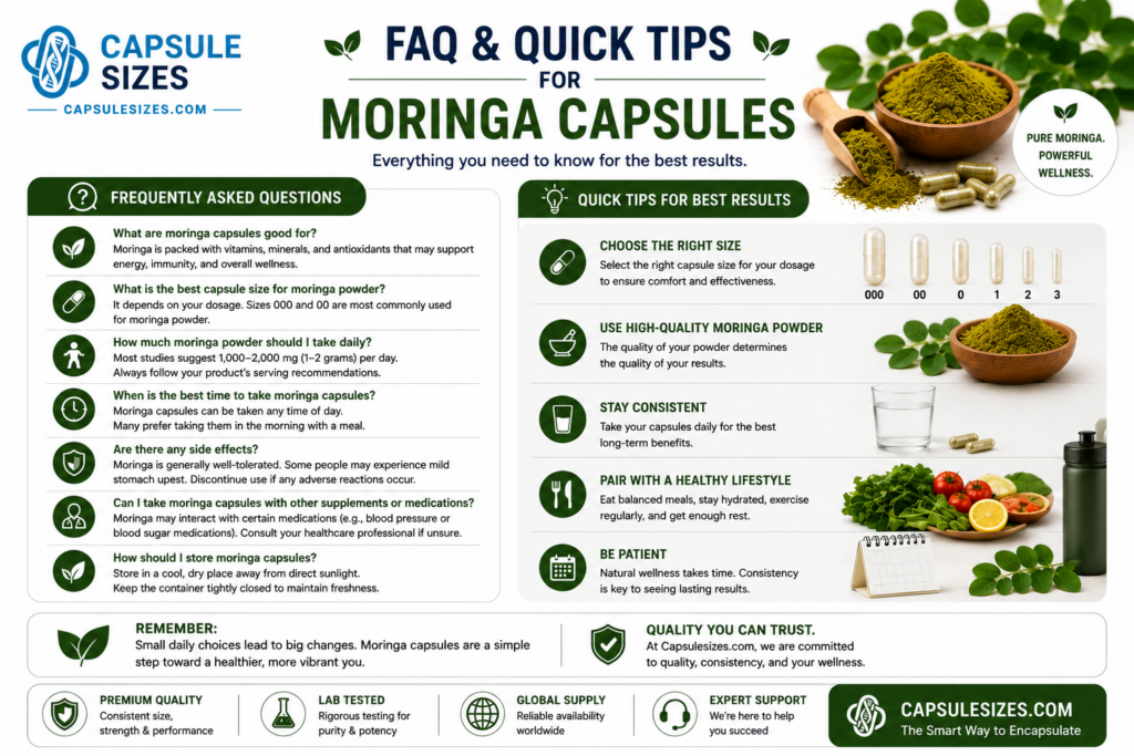 Quick guide and FAQ for moringa powder capsules