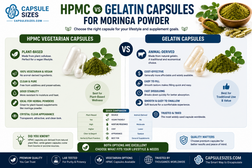 HPMC versus gelatin capsules for moringa supplements