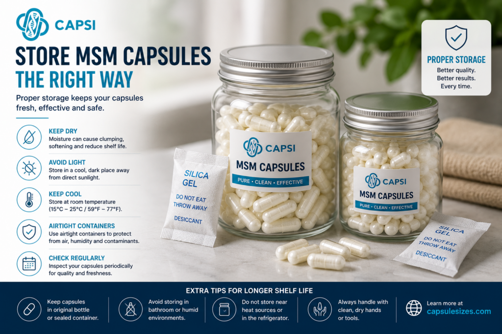 Proper storage of MSM powder capsules