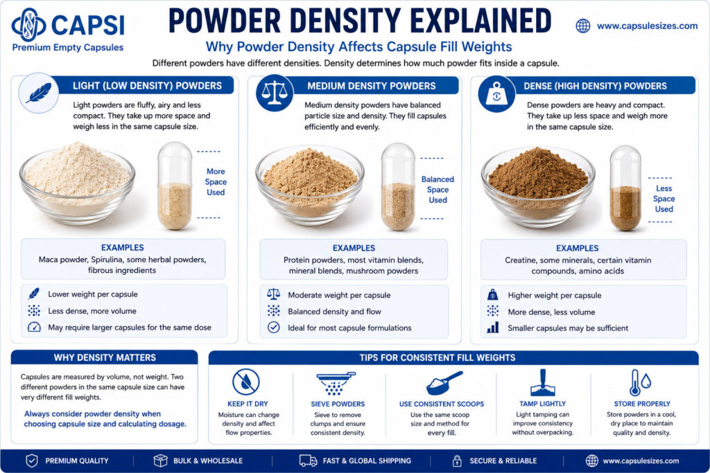 How to fill capsules step by step guide showing separating capsules, preparing powder, filling capsules and closing capsule shells