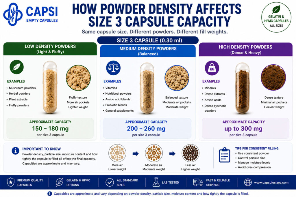 How powder density affects size 3 capsule capacity