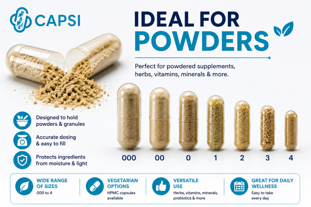 Powder filled capsules used for supplement powders