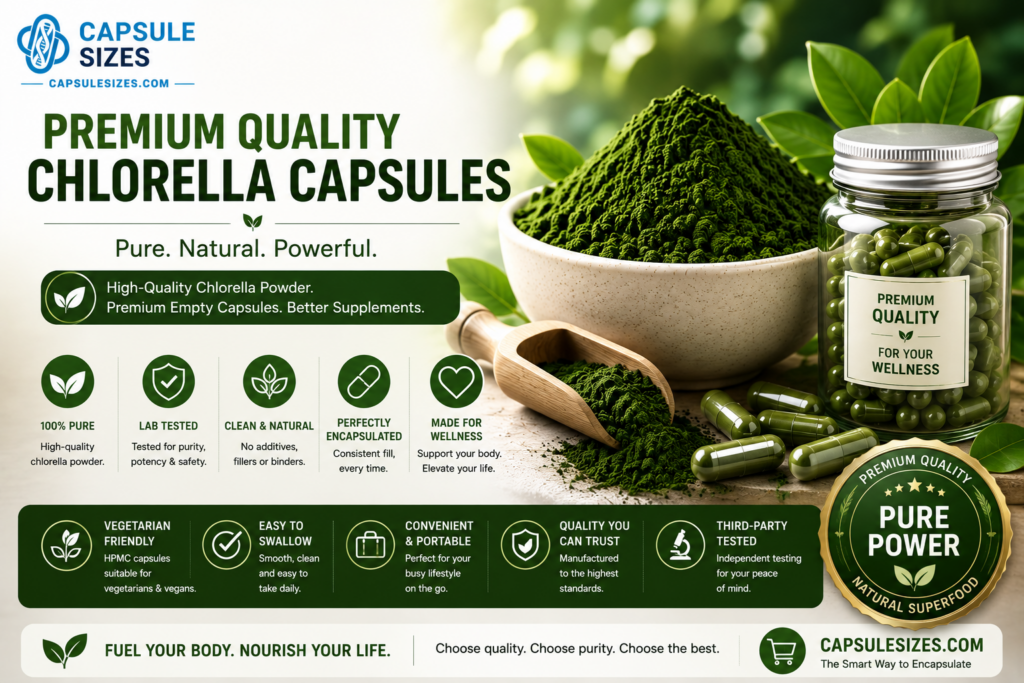 Premium quality chlorella capsules by Capsi