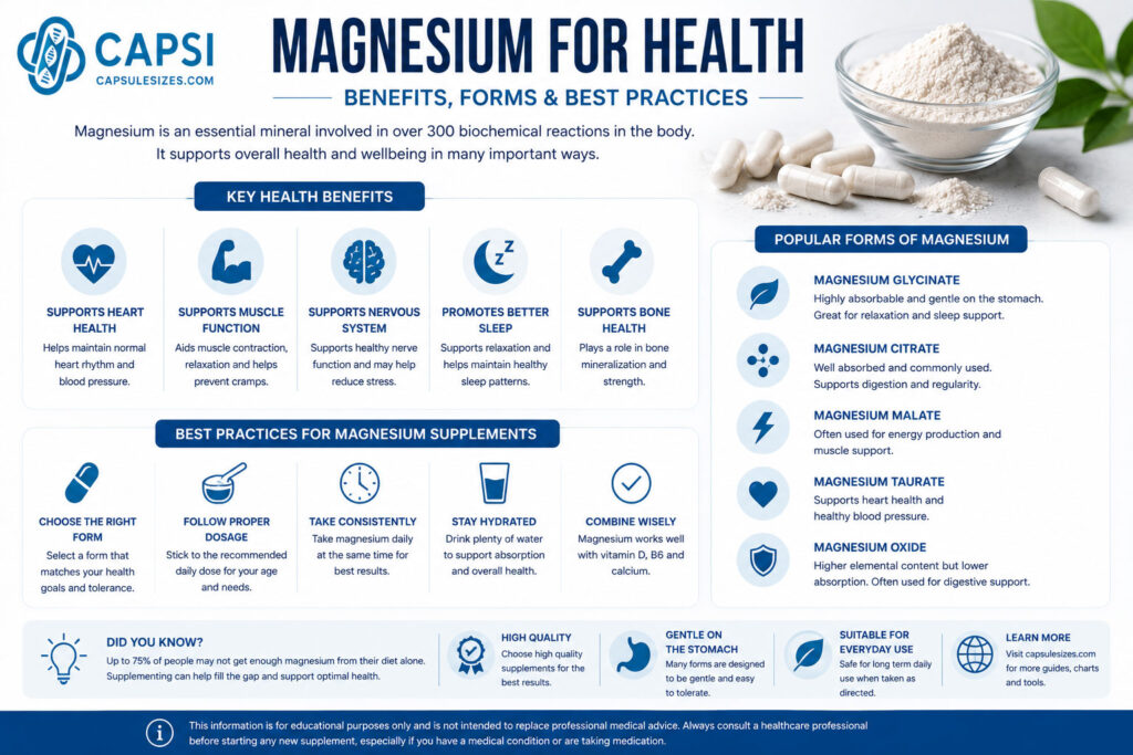 Premium magnesium capsules and empty capsule sizes