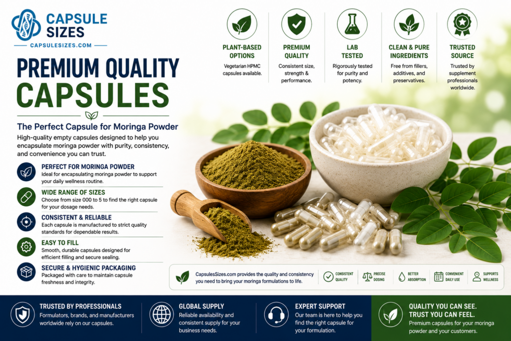 Premium quality moringa capsules by Capsi