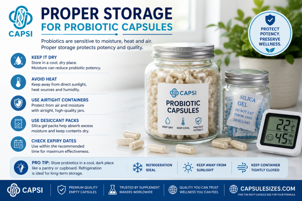 Proper storage for probiotic capsules and powders