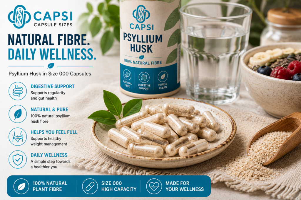 Psyllium husk wellness supplement capsules lifestyle image