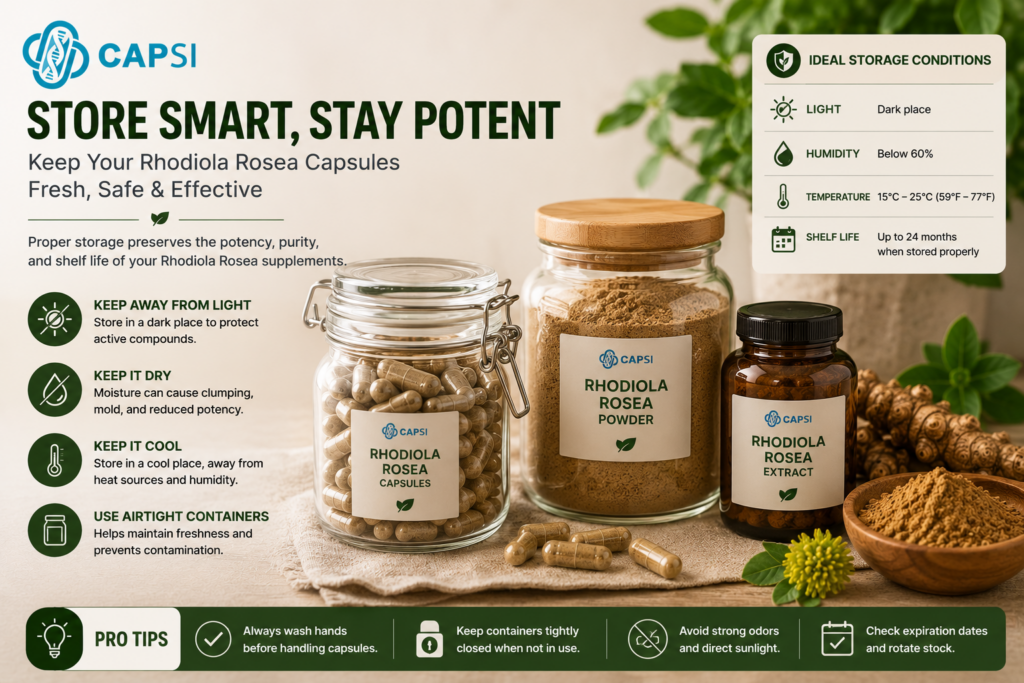 Proper storage for Rhodiola Rosea capsules and powders