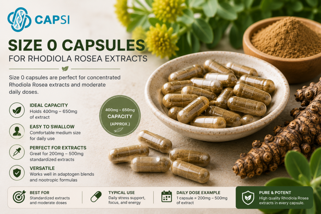 Size 0 capsules for Rhodiola Rosea extract