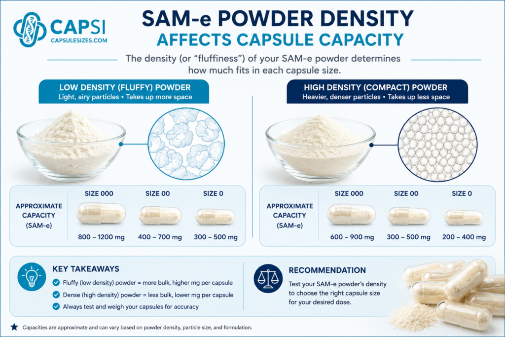 SAM-e powder density and capsule capacity illustration