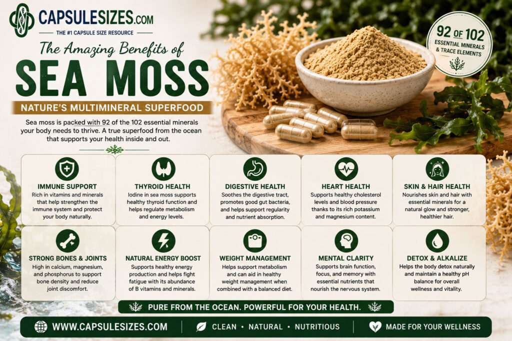 Sea moss supplement benefits infographic
