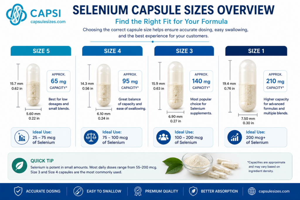 Overview of capsule sizes commonly used for selenium supplements