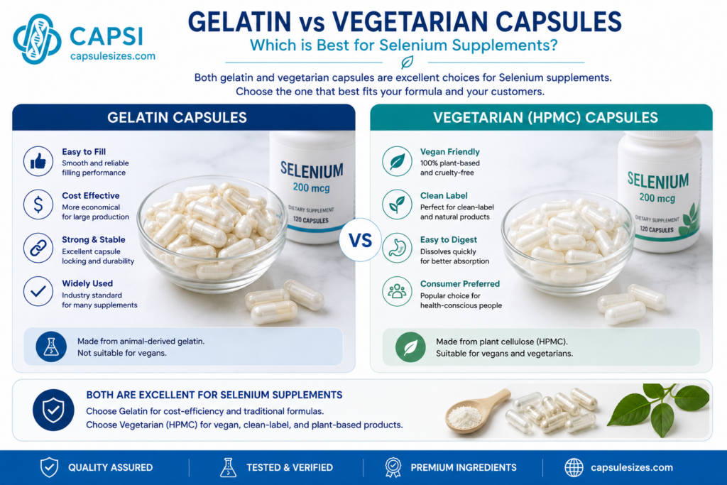 Gelatin vs vegetarian HPMC capsules for selenium supplements