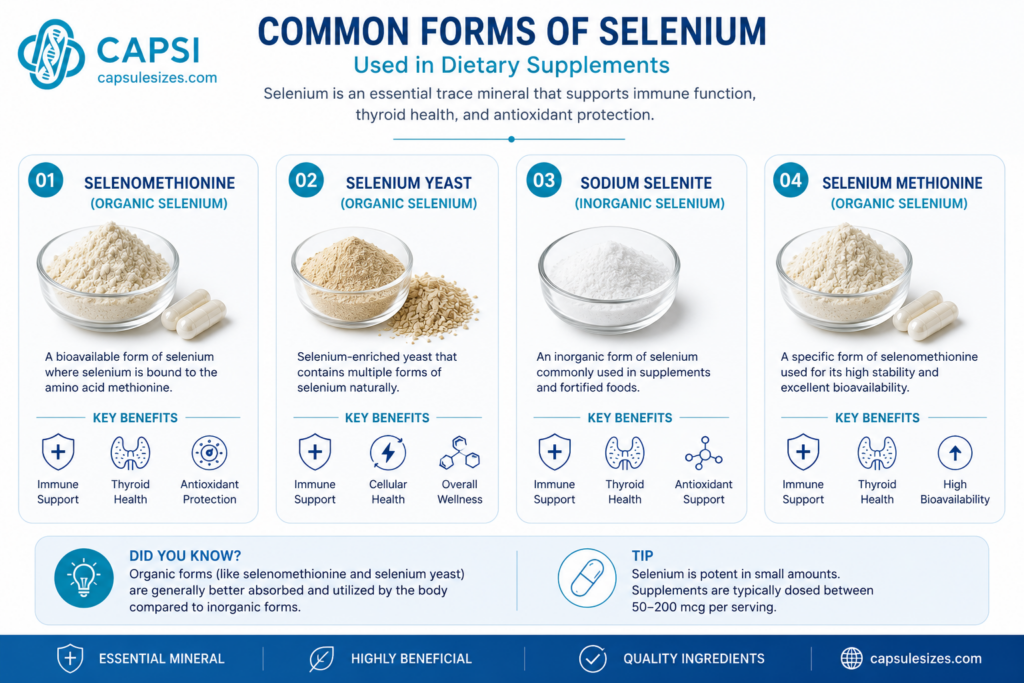 Common forms of selenium used in dietary supplements