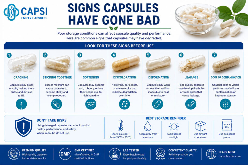 Signs that empty capsules may have expired or been stored incorrectly
