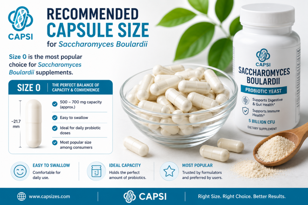 Size 0 probiotic capsules for Saccharomyces boulardii supplements