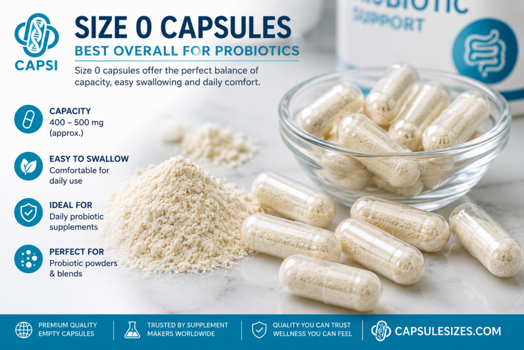 Size 0 capsules filled with probiotic powder