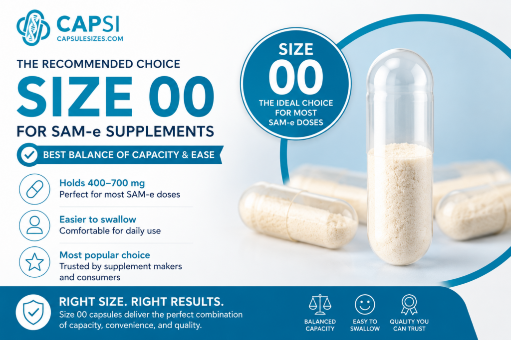 Size 00 capsules recommended for SAM-e powder