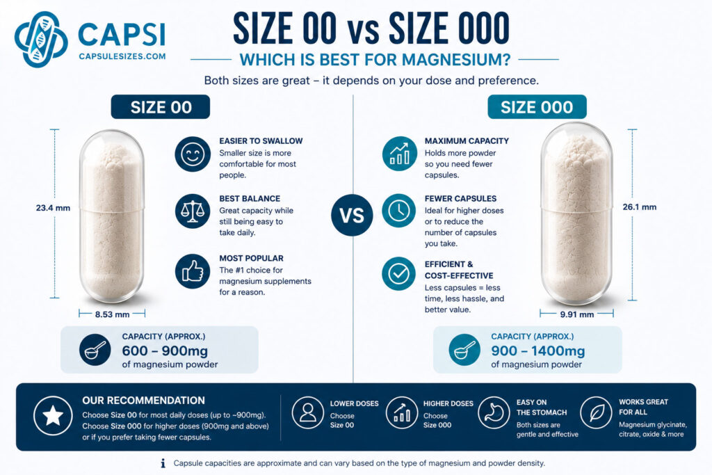 Size 00 vs size 000 magnesium capsules