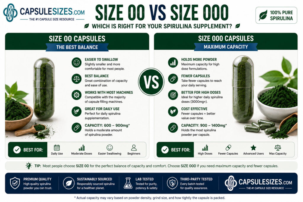 Size 00 vs size 000 spirulina capsules
