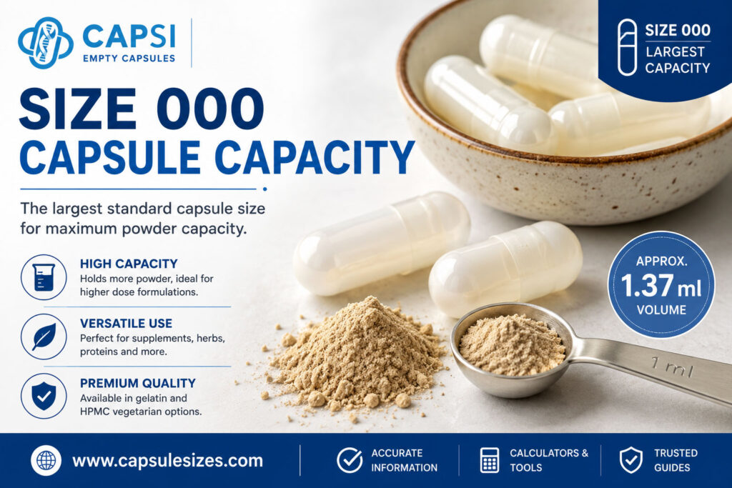 Size 000 capsule capacity guide for supplement powders