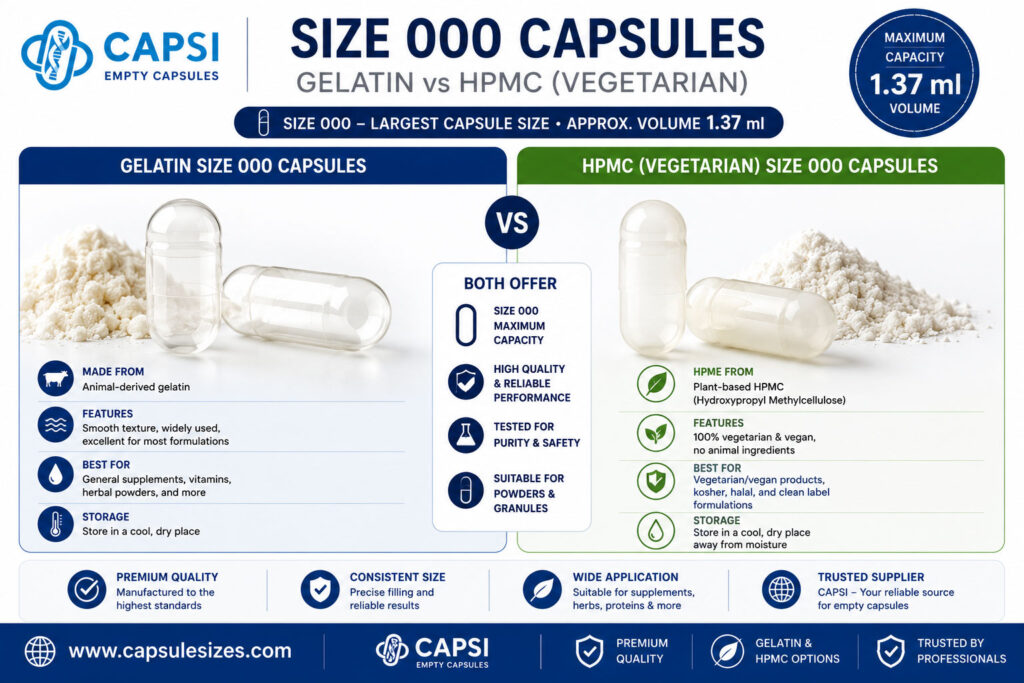 Gelatin vs HPMC size 000 empty capsules comparison