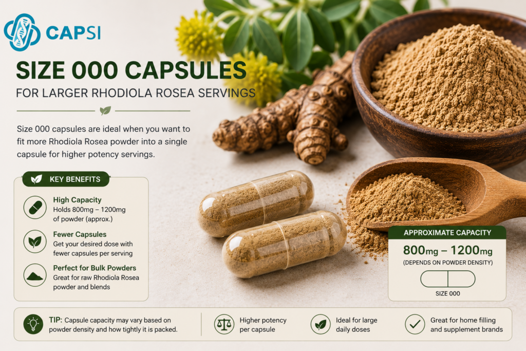 Large size 000 capsules for Rhodiola Rosea powder