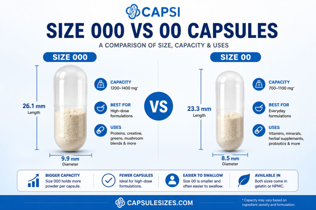 Comparison between size 000 and size 00 empty capsules