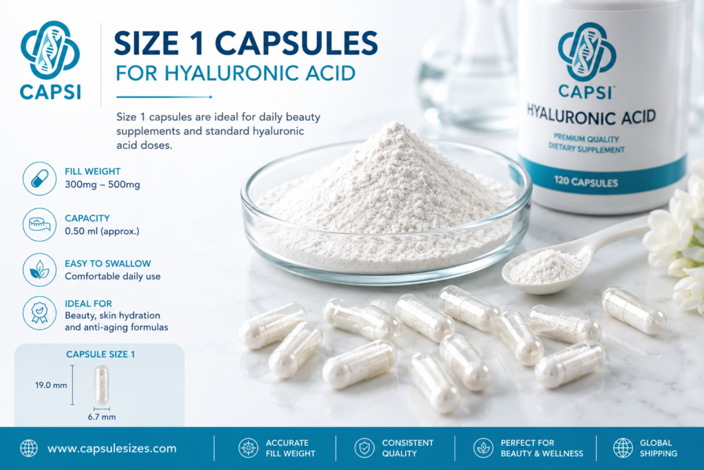 Size 1 capsules filled with hyaluronic acid powder