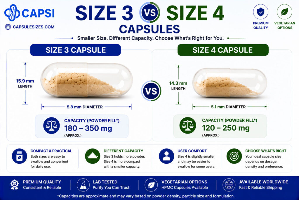 Comparison between size 3 and size 4 empty capsules