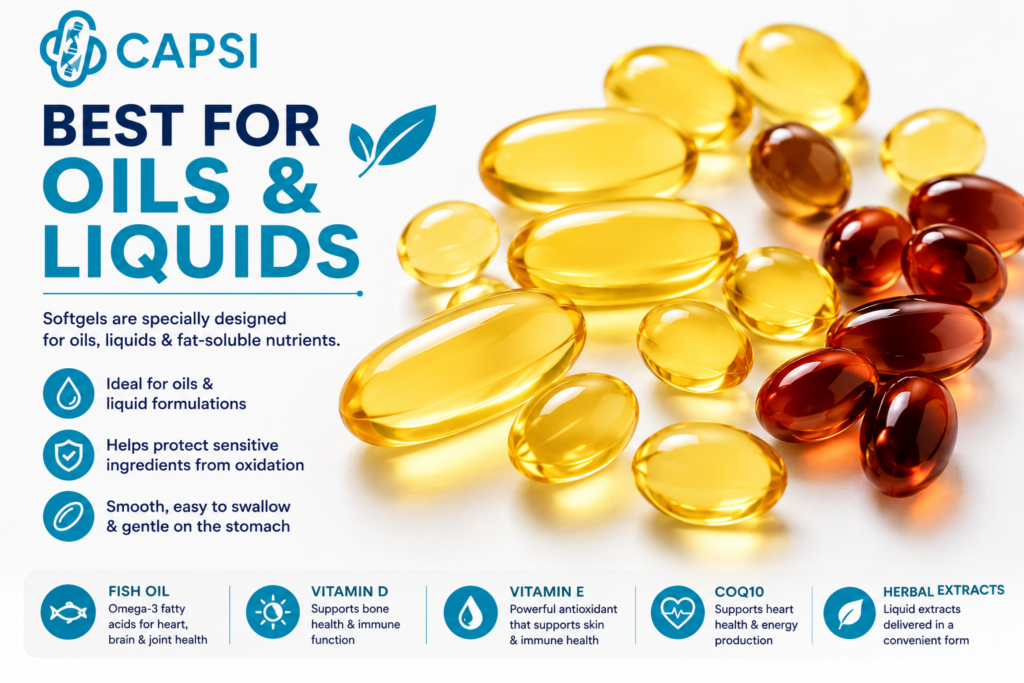 Softgel capsules used for oils and liquid supplements