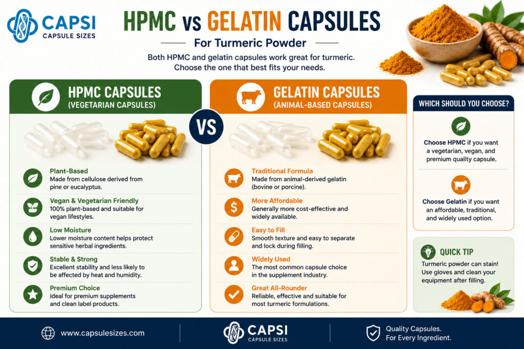 HPMC vs gelatin capsules for turmeric powder