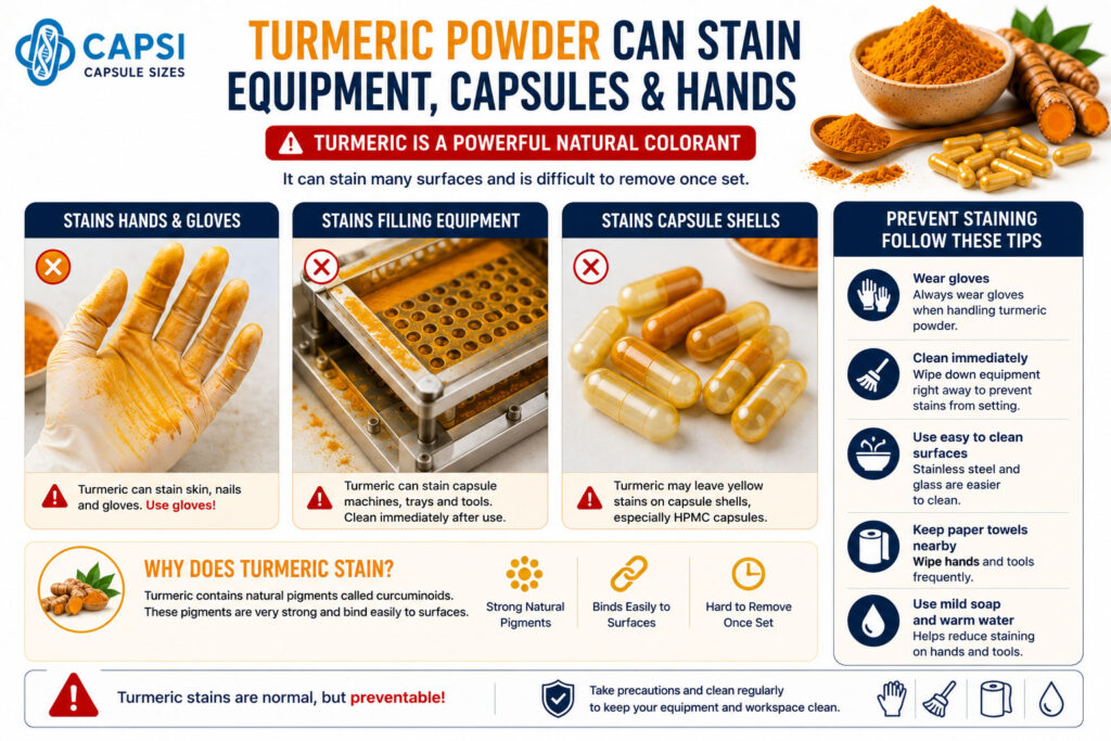 Turmeric powder can stain capsule filling equipment and hands