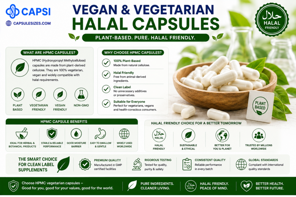 Plant-based HPMC capsules suitable for halal supplements