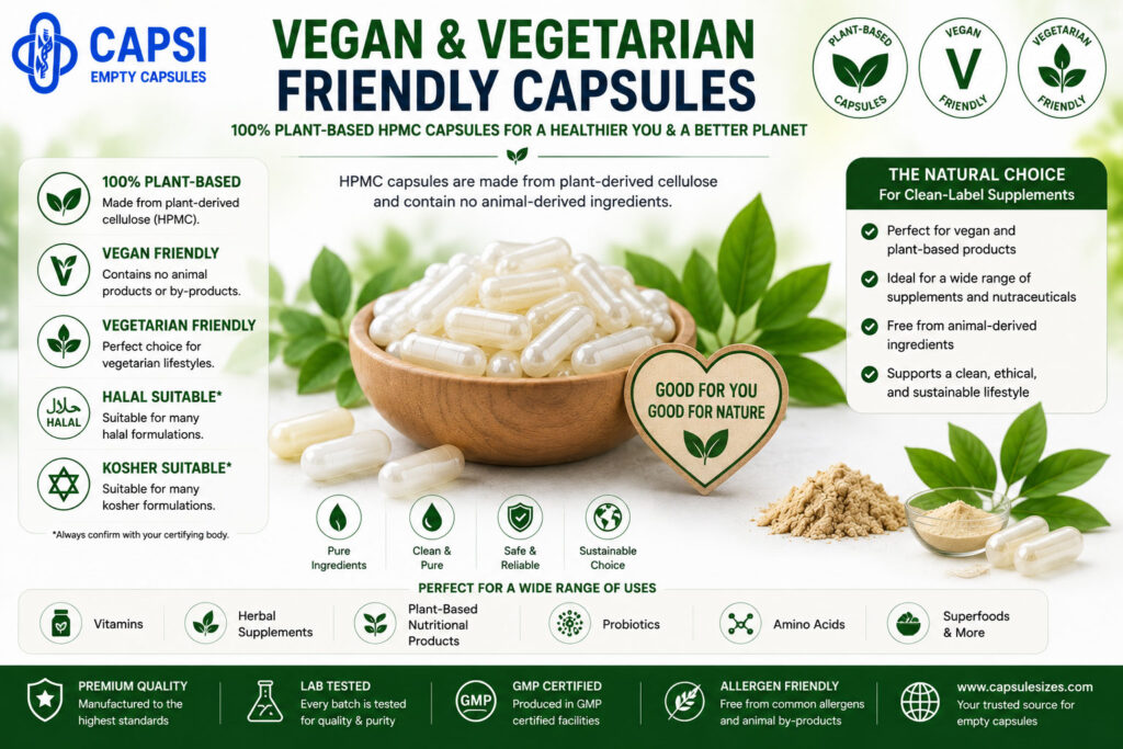 Plant-based HPMC capsules suitable for vegan and vegetarian supplements
