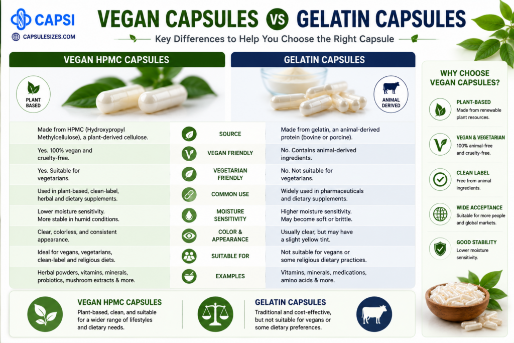 Comparison between vegan HPMC capsules and gelatin capsules