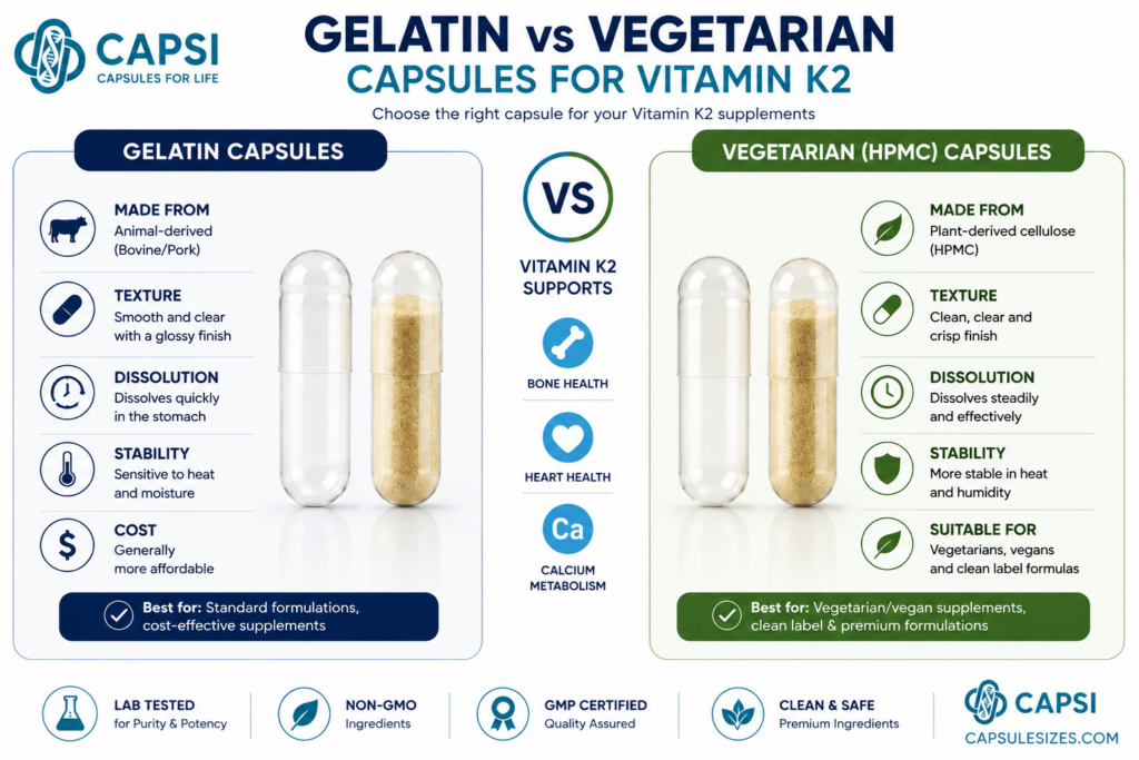 Gelatin vs vegetarian capsules for Vitamin K2 supplements