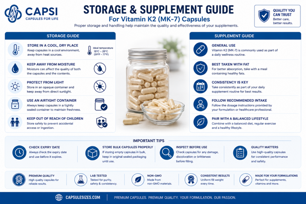 Proper storage guide for Vitamin K2 capsules and supplements