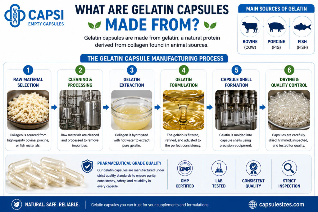 How gelatin capsules are made from collagen-derived gelatin