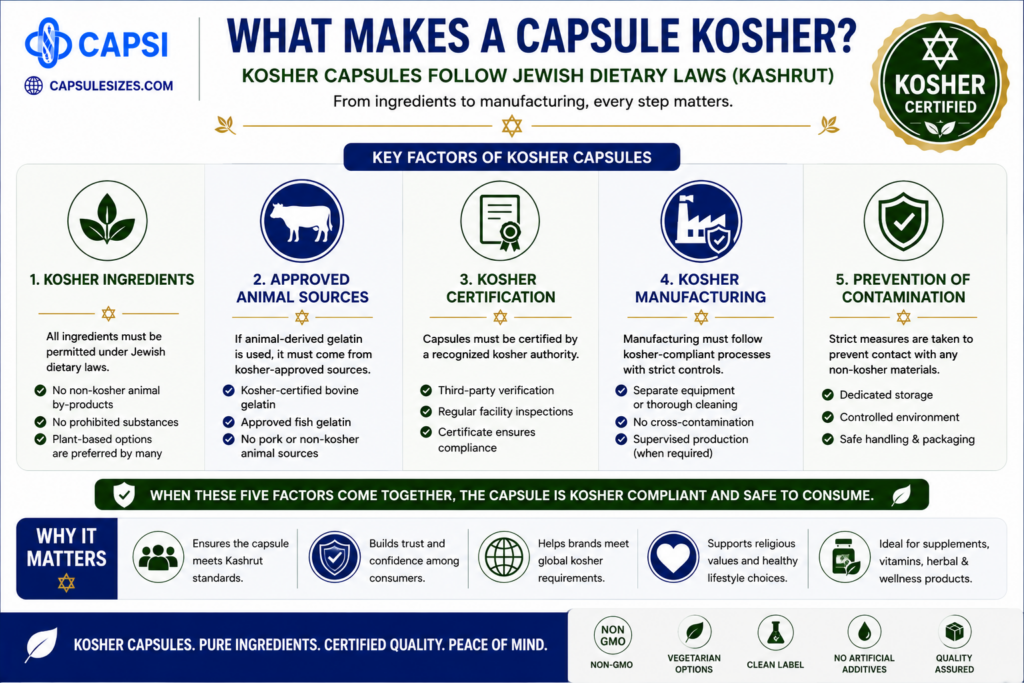 Infographic showing what makes capsules kosher compliant