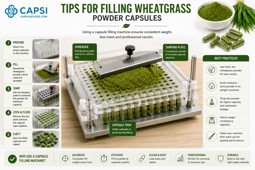 Capsule filling machine filling wheatgrass powder capsules