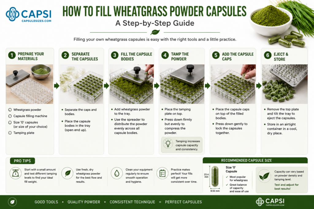Storage guide for wheatgrass powder capsules