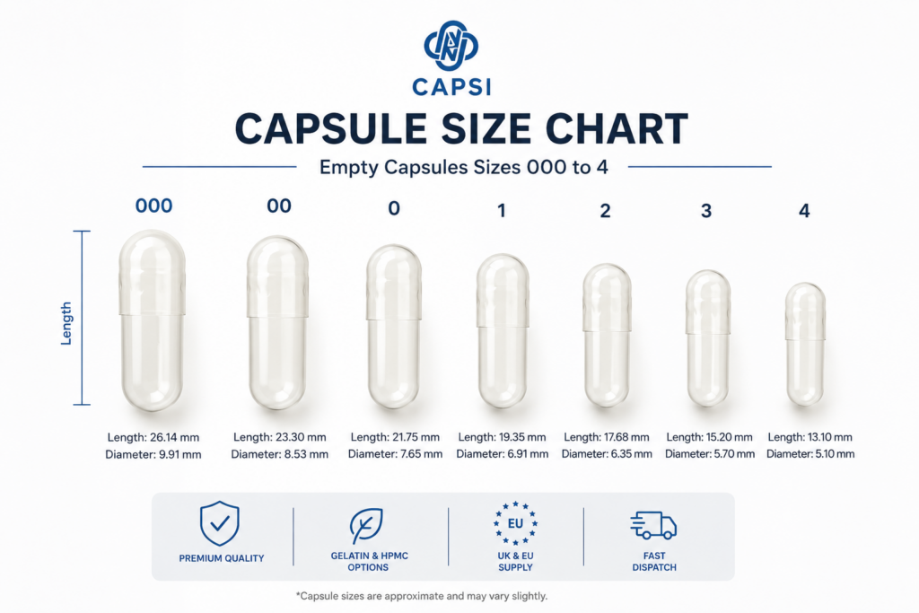 Wholesale capsule sizes 000 to 5 comparison chart