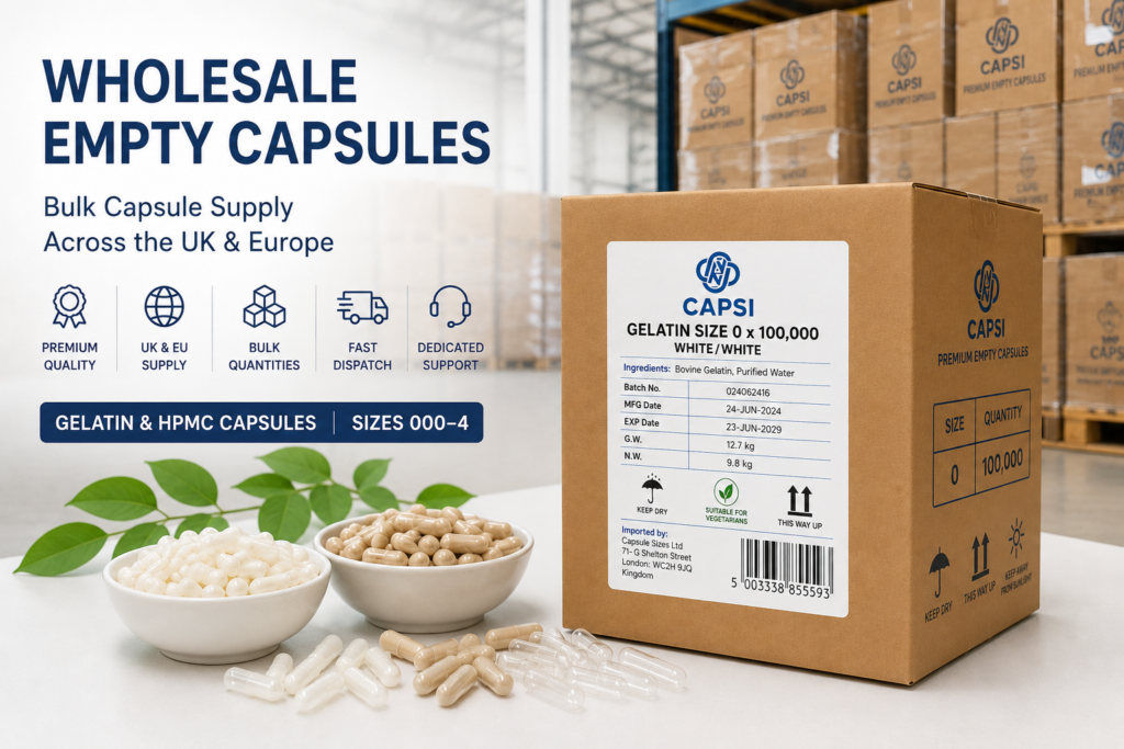 Wholesale empty gelatin and HPMC capsules supplied across the UK and Europe