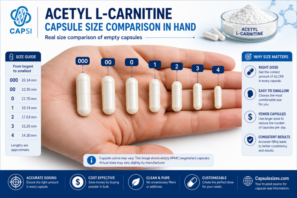 Size comparison of empty capsules held in hand