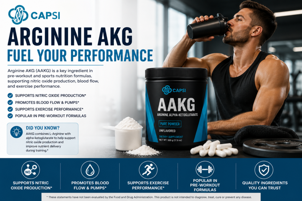 Arginine AKG commonly used in pre-workout and sports nutrition supplements