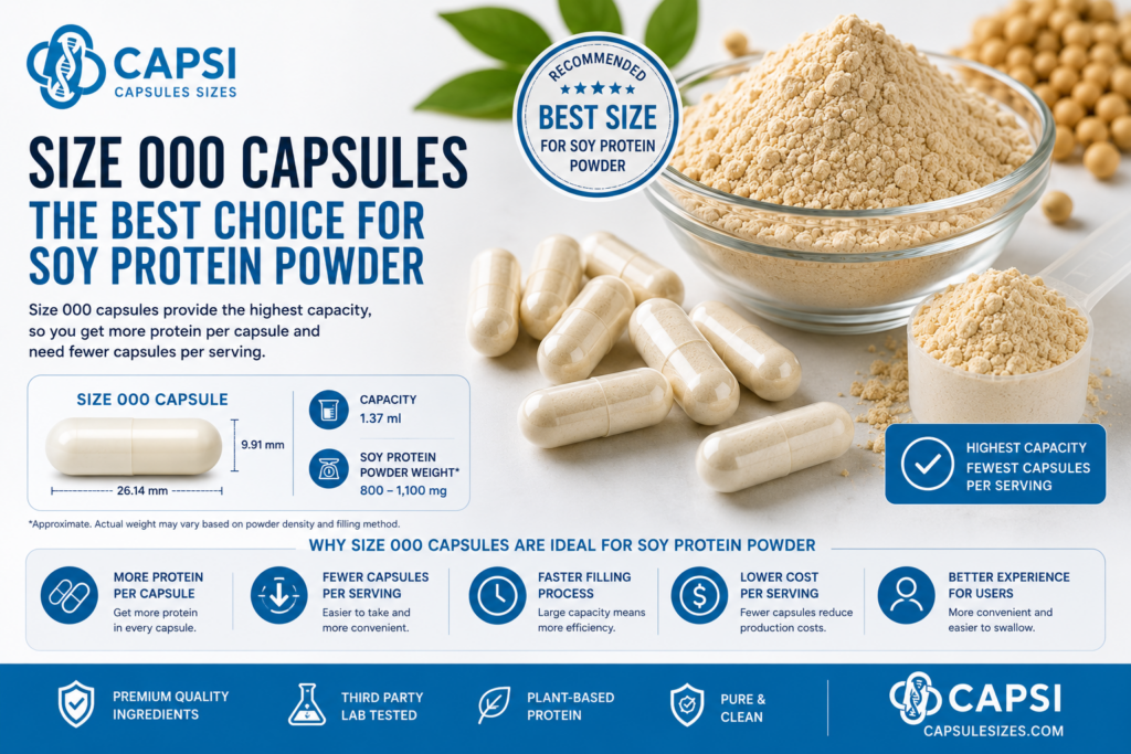 Size 000 capsules recommended for soy protein powder