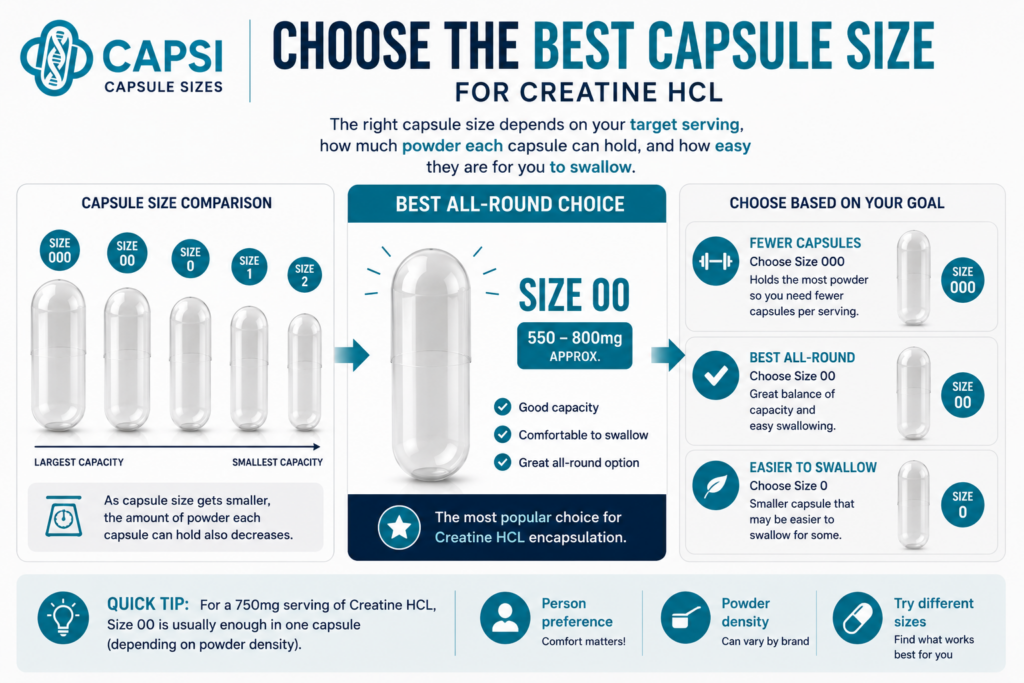 Best capsule size selection guide for Creatine HCL powder