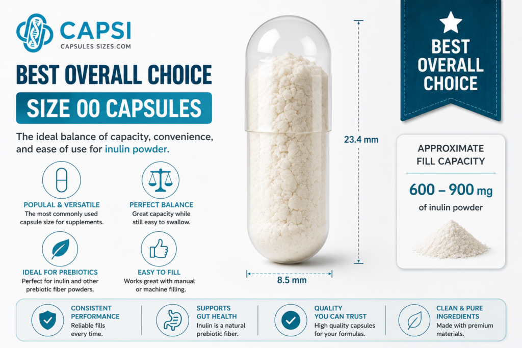 Size 00 capsules recommended for inulin powder