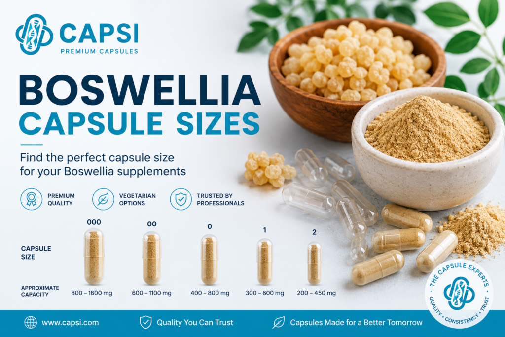 Boswellia powder with different capsule sizes 